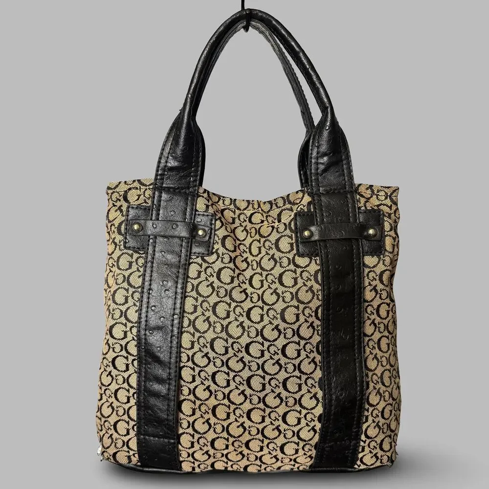 Vintage Guess Y2K Monogram Jacquard Buckle Tote Bag